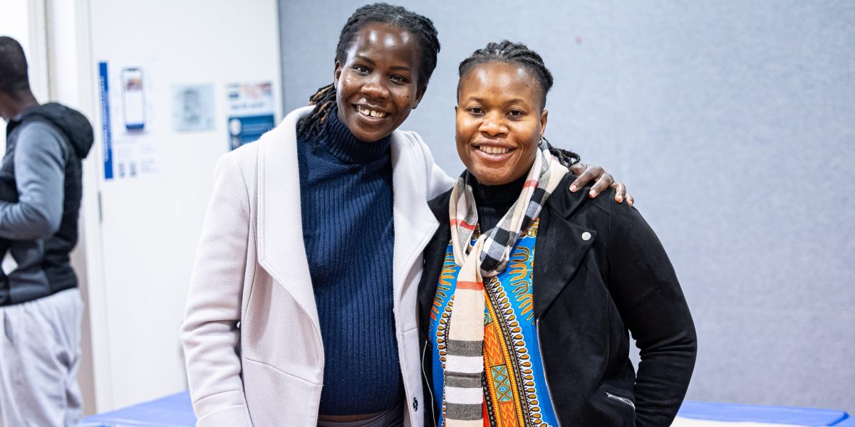 Casework and Emergency Relief Manager Rose Manyanita with Finding Safety Project Officer Magdalene Konneh at JRS Australia's Refugee Leadership Event.